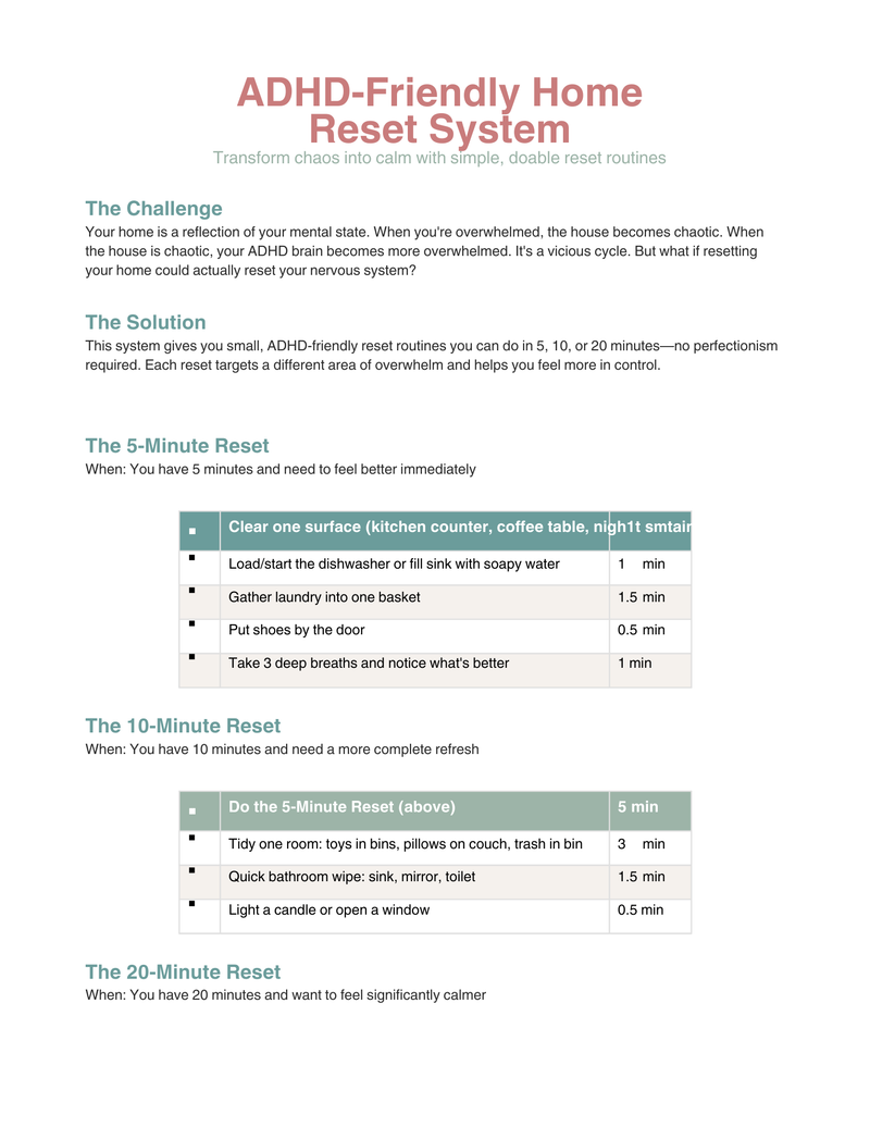ADHD-Friendly Home Reset System - 15-Minute Room Resets That Actually Work